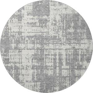 HomeRoots 8' Gray and Ivory Abstract Round Rug - Washable, UV-Protected, Stain-Resistant for Busy Homes 671141