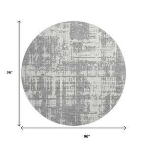 HomeRoots 8' Gray and Ivory Abstract Round Rug - Washable, UV-Protected, Stain-Resistant for Busy Homes 671141