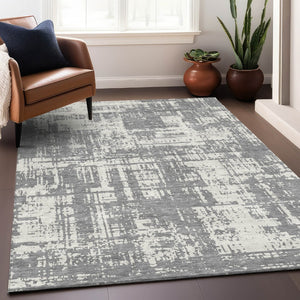 HomeRoots 8' X 10' Gray & Ivory Abstract Washable Area Rug – Durable, UV-Protected, Modern Design for Homes 671142