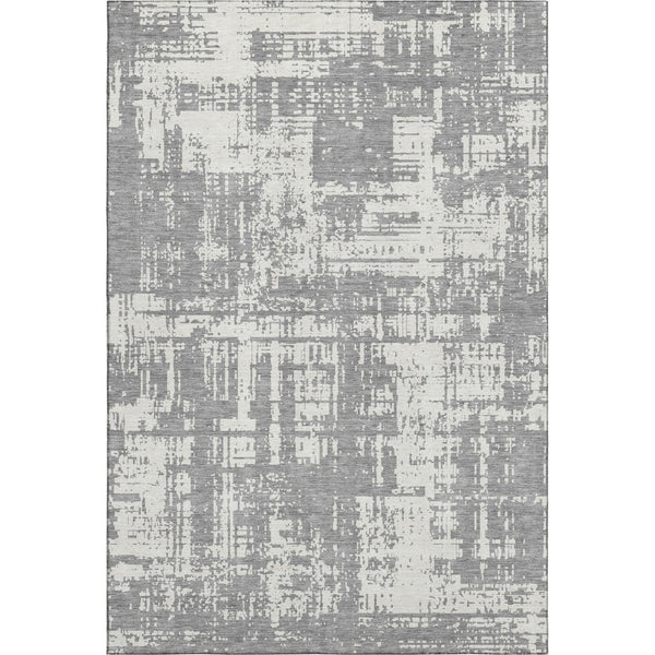 HomeRoots 8' X 10' Gray & Ivory Abstract Washable Area Rug – Durable, UV-Protected, Modern Design for Homes 671142
