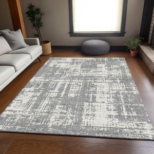 HomeRoots 8' X 10' Gray & Ivory Abstract Washable Area Rug – Durable, UV-Protected, Modern Design for Homes 671142