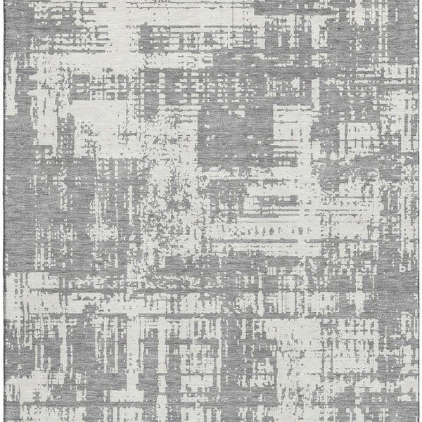 HomeRoots 8' X 10' Gray & Ivory Abstract Washable Area Rug – Durable, UV-Protected, Modern Design for Homes 671142