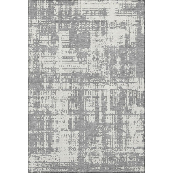 HomeRoots 10' Gray and Ivory Abstract Washable Area Rug - Durable, Stain Resistant, UV Protected for Family Spaces 671144