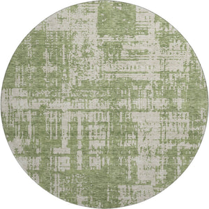 HomeRoots 8' Green and Beige Abstract Washable Round Rug - UV Protected, Soft, Durable, and Stylish Addition! 671147