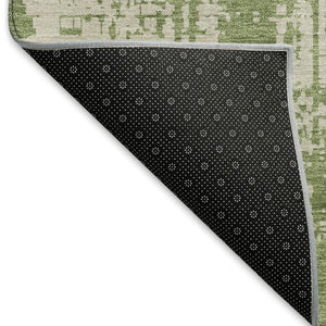 HomeRoots 8' Green and Beige Abstract Washable Round Rug - UV Protected, Soft, Durable, and Stylish Addition! 671147