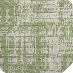 HomeRoots 8' Green and Beige Abstract Washable Round Rug - UV Protected, Soft, Durable, and Stylish Addition! 671147