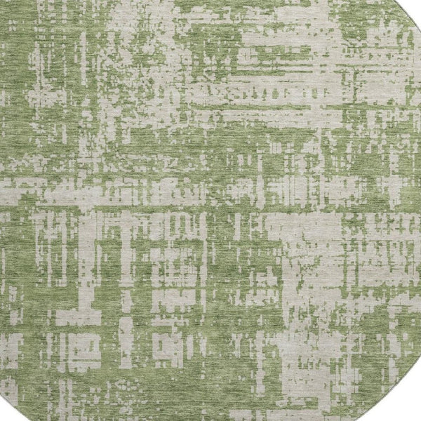 HomeRoots 8' Green and Beige Abstract Washable Round Rug - UV Protected, Soft, Durable, and Stylish Addition! 671147