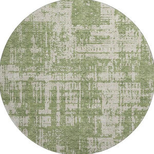 HomeRoots 8' Green and Beige Abstract Washable Round Rug - UV Protected, Soft, Durable, and Stylish Addition! 671147