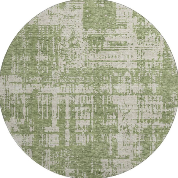 HomeRoots 8' Green and Beige Abstract Washable Round Rug - UV Protected, Soft, Durable, and Stylish Addition! 671147