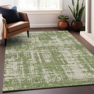 HomeRoots 8' X 10' Green & Beige Abstract Washable Area Rug - Modern, Durable, UV Protected for Busy Homes 671148