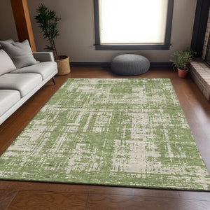 HomeRoots 10' X 14' Green & Beige Abstract Washable Area Rug with UV Protection for Kid & Pet-Friendly Spaces 671150