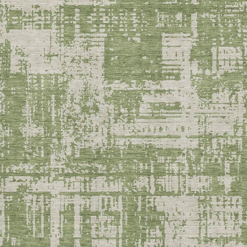 HomeRoots 10' X 14' Green & Beige Abstract Washable Area Rug with UV Protection for Kid & Pet-Friendly Spaces 671150