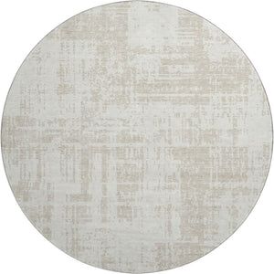 HomeRoots 8' Ivory and Beige Modern Abstract Washable Round Rug with UV Protection for Stylish Living Spaces 671153