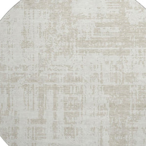 HomeRoots 8' Ivory and Beige Modern Abstract Washable Round Rug with UV Protection for Stylish Living Spaces 671153