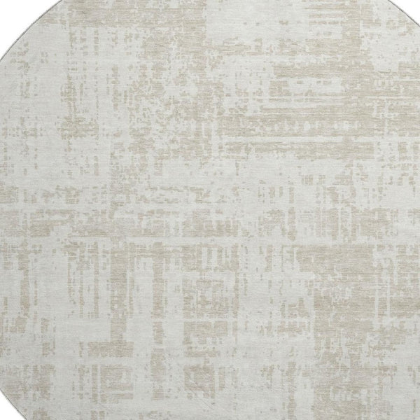 HomeRoots 8' Ivory and Beige Modern Abstract Washable Round Rug with UV Protection for Stylish Living Spaces 671153