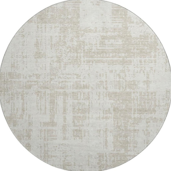 HomeRoots 8' Ivory and Beige Modern Abstract Washable Round Rug with UV Protection for Stylish Living Spaces 671153