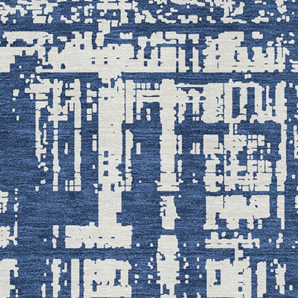 HomeRoots 8' X 10' Navy Blue & Ivory Abstract Washable Area Rug - Durable, UV Protected, Stylish for Homes 671160