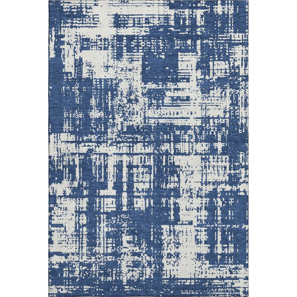 HomeRoots 9' X 12' Navy Blue & Ivory Abstract Washable Area Rug - Stain Resistant, UV Protected for Homes 671161
