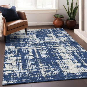 HomeRoots 10' X 14' Navy Blue And Ivory Abstract Area Rug - Washable, UV-Protected & Perfect for Busy Homes! 671162