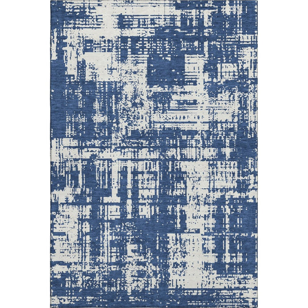 HomeRoots 10' X 14' Navy Blue And Ivory Abstract Area Rug - Washable, UV-Protected & Perfect for Busy Homes! 671162