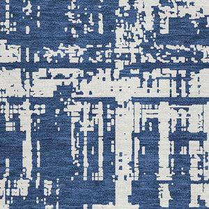 HomeRoots 10' X 14' Navy Blue And Ivory Abstract Area Rug - Washable, UV-Protected & Perfect for Busy Homes! 671162