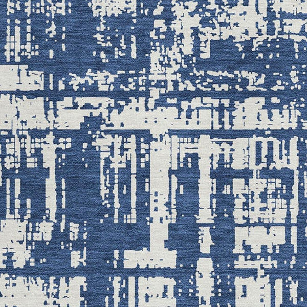 HomeRoots 10' X 14' Navy Blue And Ivory Abstract Area Rug - Washable, UV-Protected & Perfect for Busy Homes! 671162