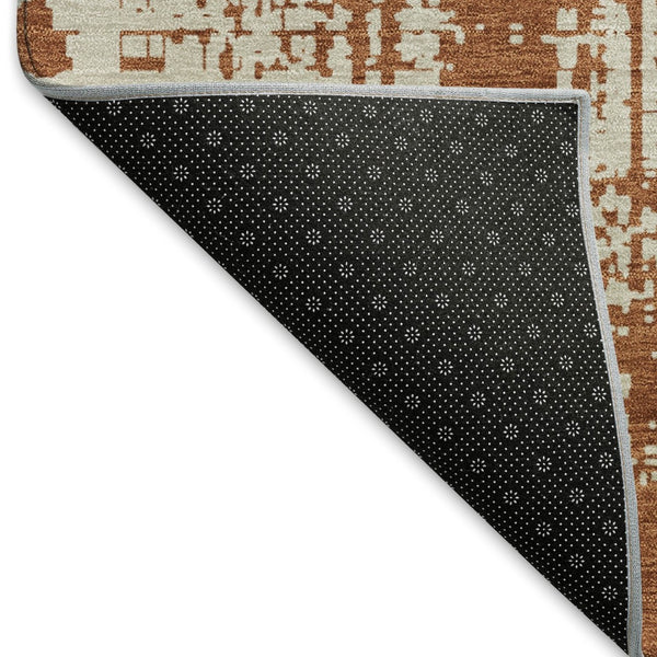 HomeRoots 5' X 8' Abstract Rust and Beige Washable Area Rug with UV Protection for Modern Living Spaces 671164