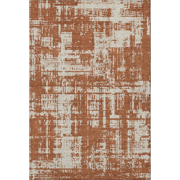 HomeRoots 5' X 8' Abstract Rust and Beige Washable Area Rug with UV Protection for Modern Living Spaces 671164