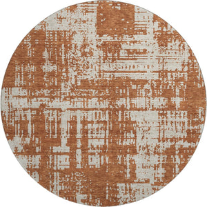 HomeRoots 8' Rust and Beige Abstract Round Rug – Washable, UV Protected, Durable for Homes with Kids & Pets 671165