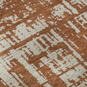 HomeRoots 8' Rust and Beige Abstract Round Rug – Washable, UV Protected, Durable for Homes with Kids & Pets 671165