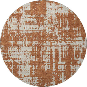 HomeRoots 8' Rust and Beige Abstract Round Rug – Washable, UV Protected, Durable for Homes with Kids & Pets 671165