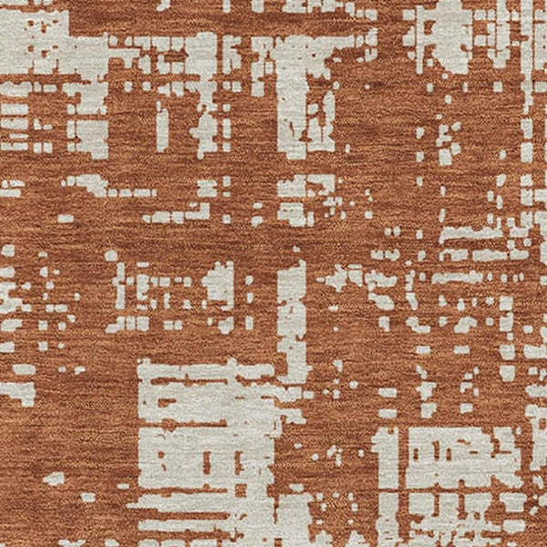HomeRoots 8' X 10' Abstract Washable Area Rug in Rust & Beige - Stain Resistant, UV Protected, Easy Care! 671166