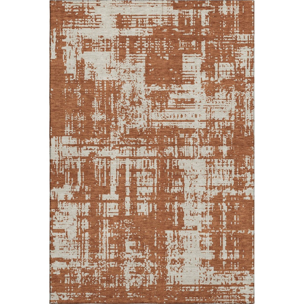 HomeRoots 10' X 14' Abstract Washable Area Rug in Rust & Beige – UV Protected, Stain-Resistant, Modern Design 671168