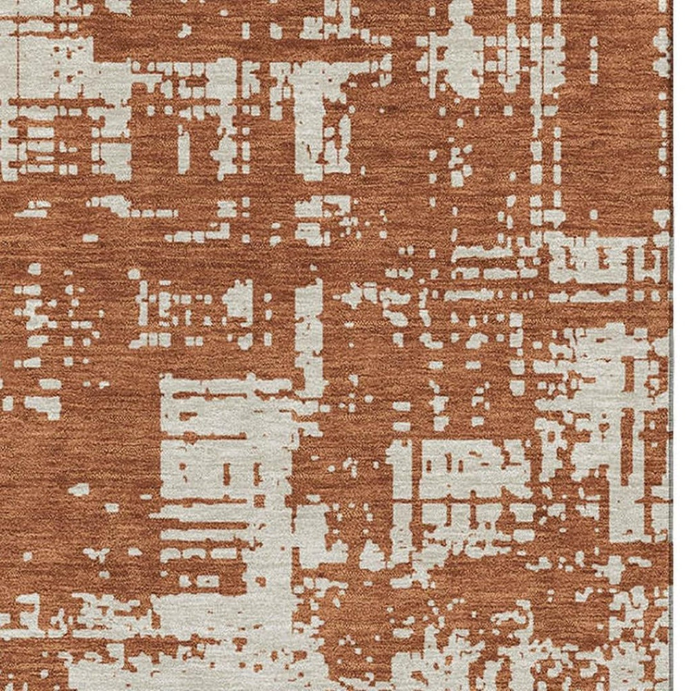 HomeRoots 10' X 14' Abstract Washable Area Rug in Rust & Beige – UV Protected, Stain-Resistant, Modern Design 671168