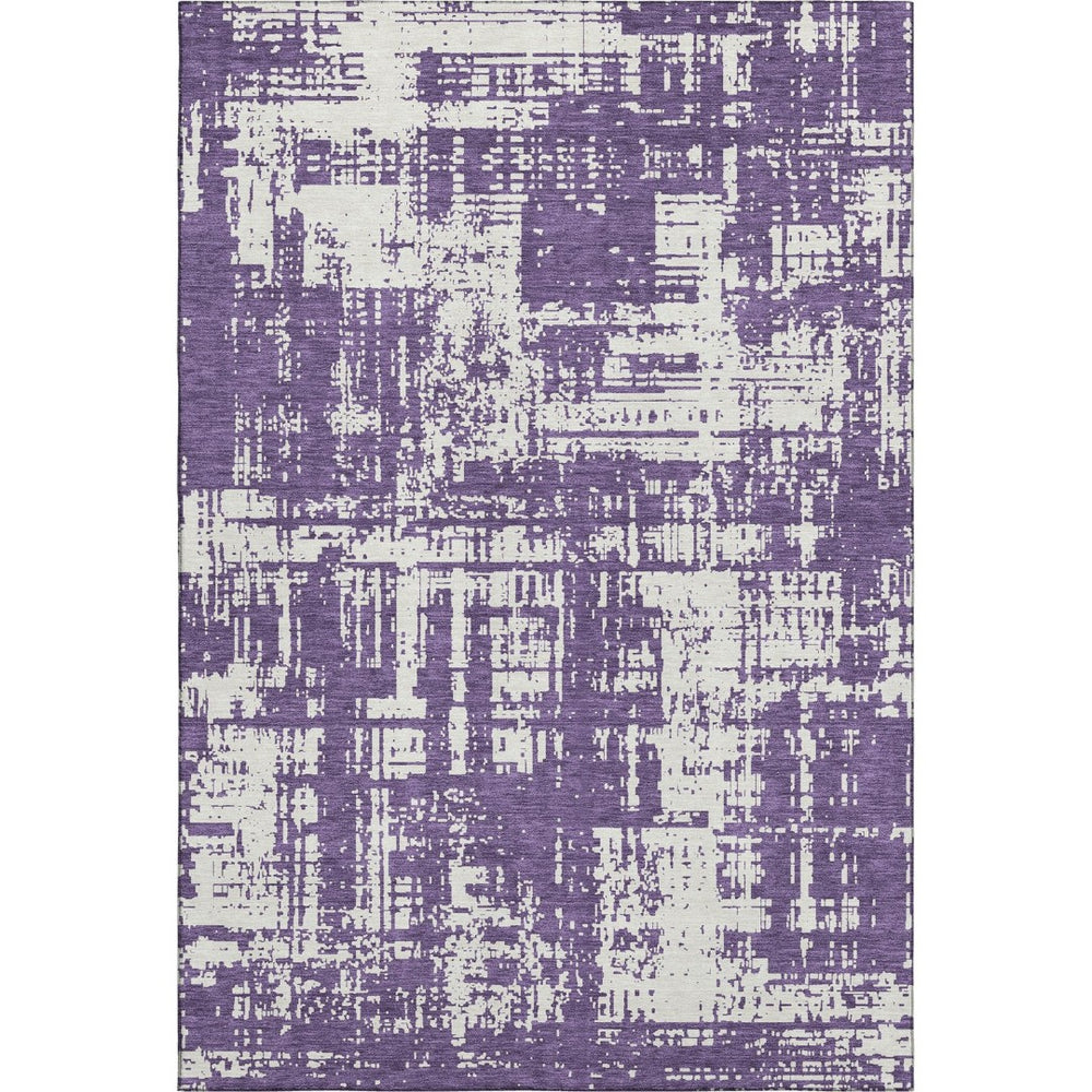 HomeRoots 5' X 8' Purple And Ivory Abstract Washable Area Rug – Stylish, Durable, UV Protected & Kid-Friendly 671170