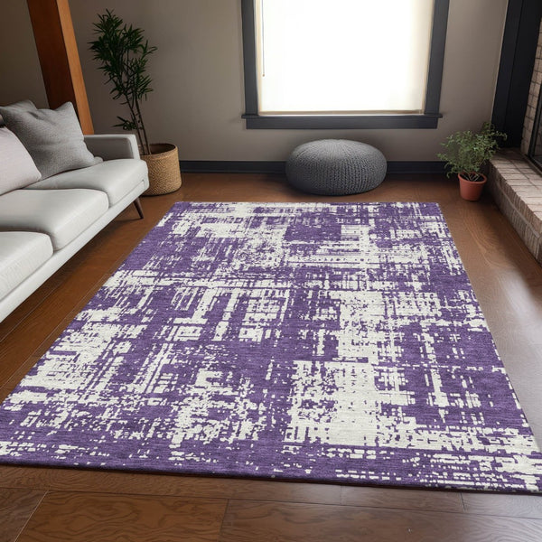 HomeRoots 5' X 8' Purple And Ivory Abstract Washable Area Rug – Stylish, Durable, UV Protected & Kid-Friendly 671170