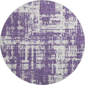 HomeRoots 8' Purple And Ivory Abstract Washable Round Rug – Durable, Stain-Resistant, UV-Protected Design! 671171