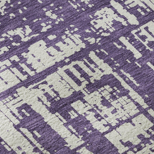 HomeRoots 8' Purple And Ivory Abstract Washable Round Rug – Durable, Stain-Resistant, UV-Protected Design! 671171