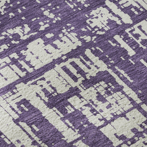 HomeRoots 8' Purple And Ivory Abstract Washable Round Rug – Durable, Stain-Resistant, UV-Protected Design! 671171