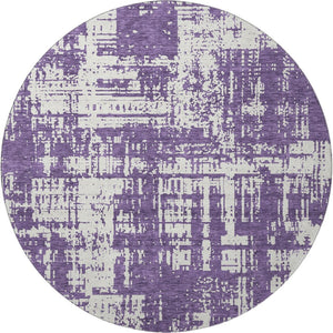 HomeRoots 8' Purple And Ivory Abstract Washable Round Rug – Durable, Stain-Resistant, UV-Protected Design! 671171