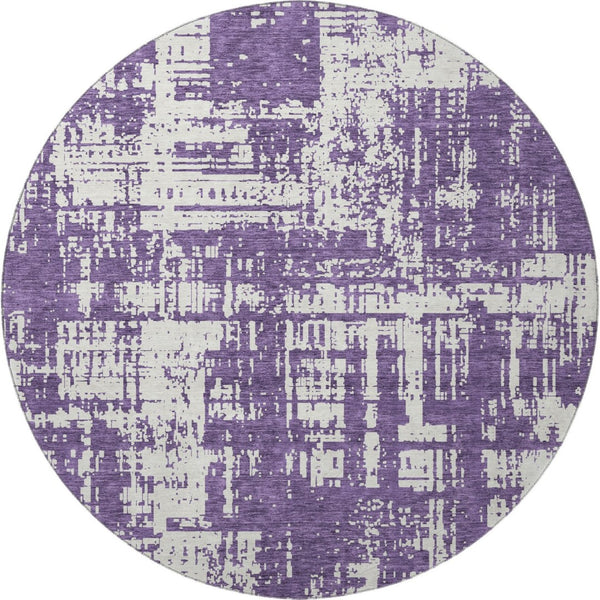 HomeRoots 8' Purple And Ivory Abstract Washable Round Rug – Durable, Stain-Resistant, UV-Protected Design! 671171