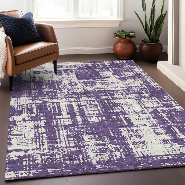 HomeRoots 8' X 10' Purple And Ivory Abstract Area Rug – Washable, Stain Resistant, Ideal for High-Traffic Spaces! 671172