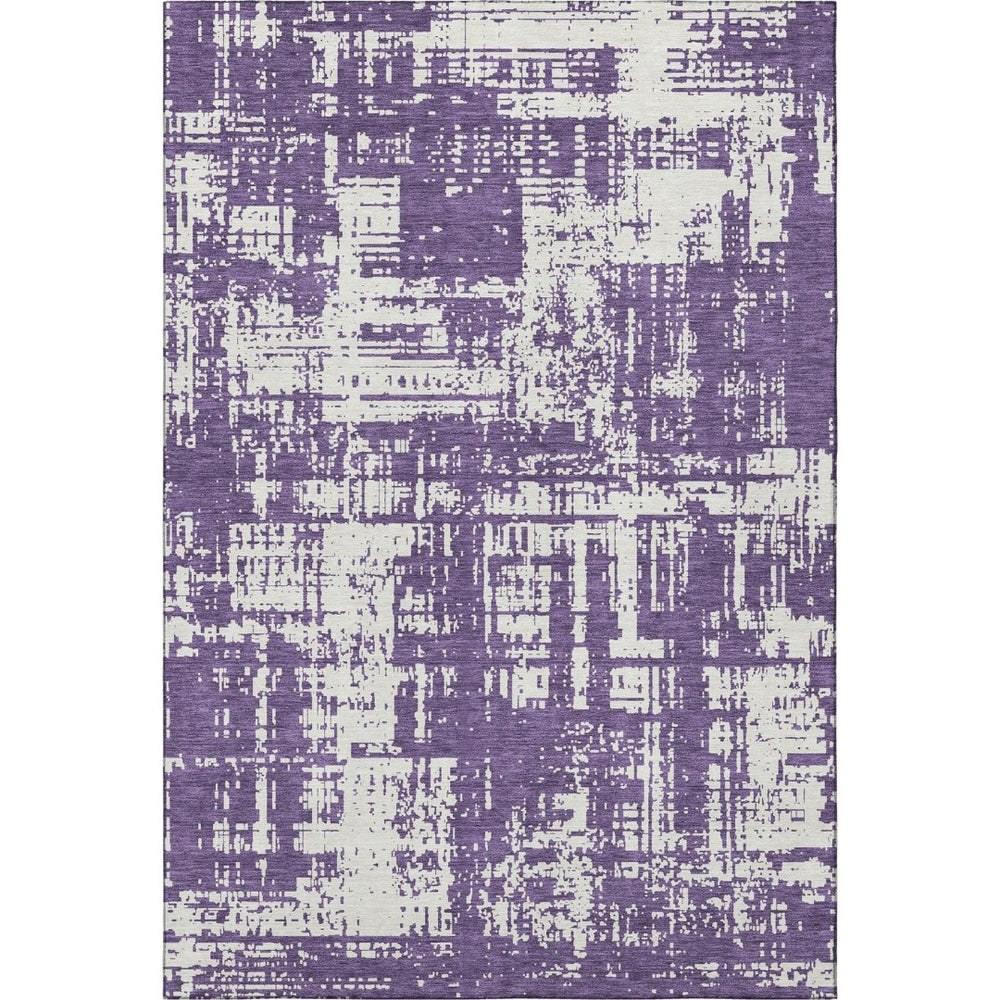 HomeRoots 8' X 10' Purple And Ivory Abstract Area Rug – Washable, Stain Resistant, Ideal for High-Traffic Spaces! 671172