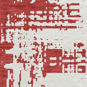 HomeRoots 5' Abstract Red and Ivory Area Rug - Stylish, Washable, UV-Resistant, Perfect for Modern Homes! 671176