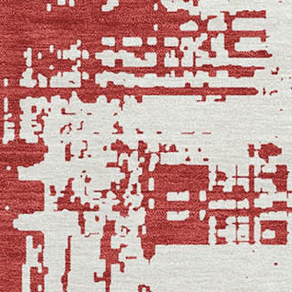 HomeRoots 5' Abstract Red and Ivory Area Rug - Stylish, Washable, UV-Resistant, Perfect for Modern Homes! 671176