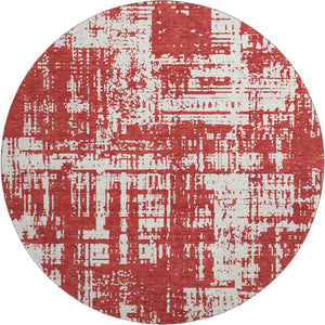HomeRoots 8' Washable Round Rug in Red and Ivory - UV Protected, Stain Resistant, Perfect for Active Homes! 671177