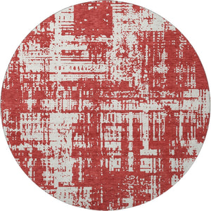 HomeRoots 8' Washable Round Rug in Red and Ivory - UV Protected, Stain Resistant, Perfect for Active Homes! 671177