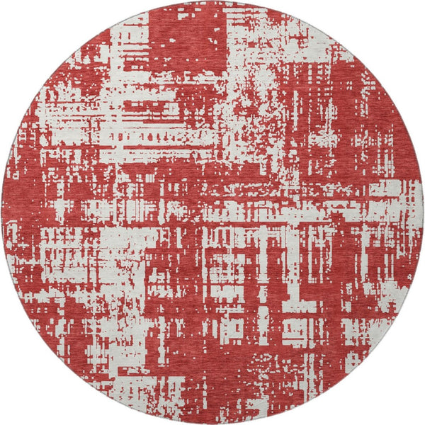 HomeRoots 8' Washable Round Rug in Red and Ivory - UV Protected, Stain Resistant, Perfect for Active Homes! 671177