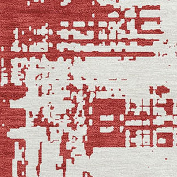 HomeRoots 8' X 10' Red And Ivory Abstract Washable Area Rug – Durable, Stylish, Stain-Resistant & UV Protected! 671178