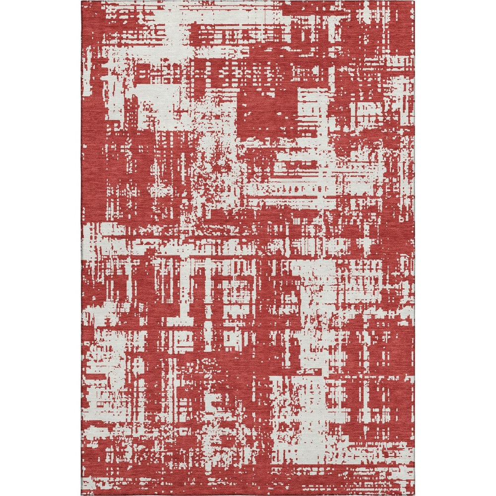 HomeRoots 9' X 12' Red And Ivory Washable Area Rug - Stylish, Durable, UV-Protected for Modern Living Spaces 671179
